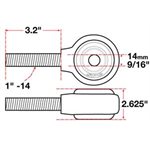 XAXIS ROD END BALL JOINT SPECS: LH 1"-14 X 9 / 16" BH X 2.625" W